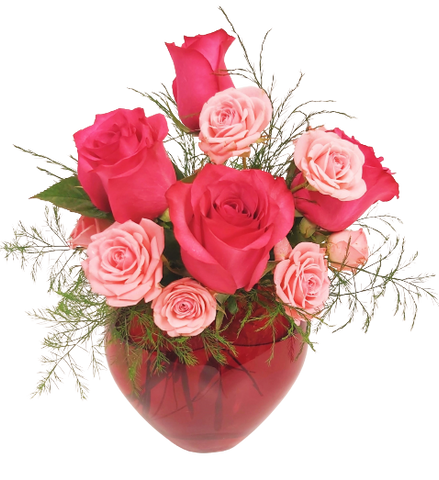 All My Love Floral - Send all your love with a sweet heart vase adorned with a mix of roses and spray roses to express your love.