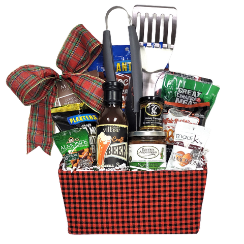 The BBQ'er on your list will enjoy this basket filled with gourmet delights such as BBQ sauce, gourmet mustard, red pepper jelly, pepperoni and lots of snacks too!