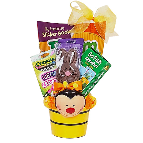 Our precious bumble bee pot is loaded with fun activities for the little ones  along with some tasty chocolate and hot chocolate to enjoy! A wonderful Easter basket for the little ones!
