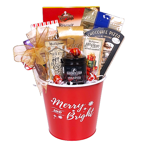 The chocolate lover's dreams will come true with this delectable assortment of chocolate delights. There's chocolate cookies, hot chocolate, chocolate treats and lots more all nestled in a pretty Christmas tin. (Container styles may vary)