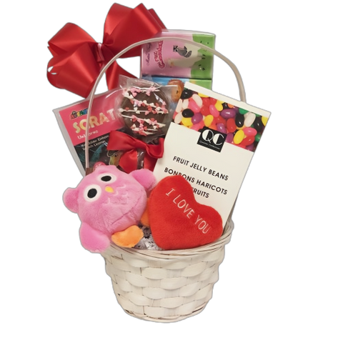 Make your littlest one's Valentine's Day extra special with our adorable Valentine's gift basket filled with yummy sweet treats, a mini plush animal and an activity book. It's the perfect way to create a lasting Valentine's memory for your little one.