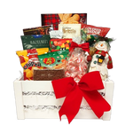 Warm the heart with this beautiful wooden crate filled with shortbread, chocolate delights, nuts, jelly beans, wafers, jujubes and chips along with a keepsake Christmas ornament to keep after the all the scrumptious goodies have been enjoyed!