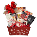 Warm up a chilly day with this gift basket filled with warming up coffee, hot chocolate, cider mix, tea and a festive mug too. There's also shortbread, festive gummies, fruit snacks and chocolates to enjoy. Sure to warm the heart on a cold snowy day!