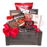 A crateful of nuts and sweets of all kinds!&nbsp; There's peanut brittle, chocolate covered almonds, flavoured nuts, chocolate with nuts and chocolate truffles too!&nbsp; An endless supply of delicious nuts and chocolates for the chocolate and nut lover to indulge in!