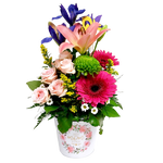 Show your Mom she's the best with this pretty "Best Mom Ever" tin overflowing with beautiful blooms of pinks, fuschia, greens and purples too!