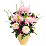 For your fantastic Mum!  Arranged in a pretty golden pot with an assortment of long lasting mums in pinks, purples and greens with lovely accent greenery. 