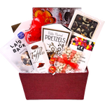 Experience a delectable selection of treats in our thoughtful gift basket filled with delicious biscuits, rich chocolates, savory pretzels, Laid Back snacks, indulgent truffles, and delightful jelly beans. Perfect for showing your love this Valentine's Day.