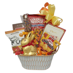This Easter gift basket is for the "Nibbler" who is sure to enjoy this bounty of sweet and salty treats. Whether they're young or young at heart they'll love all the treats to indulge in! A beautiful Easter basket to give and to receive!