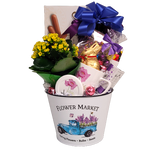 There's so much to enjoy in this pretty flower pot!&nbsp; They'll enjoy a chocolate bunny, cookies, jelly beans and tasty treats, a pretty mug with a "keep warm" lid, some tea to relax with and a pretty plant to nurture &amp; grow!