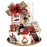 This gnome teapot with two matching mugs will make it feel good to be home for the Holidays. Along with the festive keepsakes, they'll enjoy chocolates, cookies, tea, crackers, cheese and more all nicely arranged on a serving tray. (Tray designs may vary).