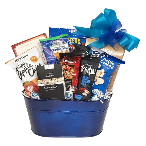 Send your Happy Hanukkah wishes with this Holiday basket filled with a wonderful assortment of Kosher sweets & treats. Sure to be enjoyed over the days of this festive holiday.