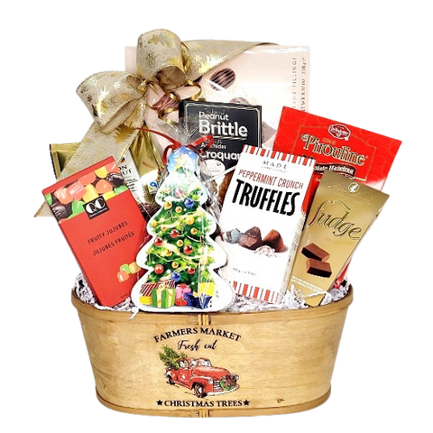 Your sure to bring some classic delight with this festive basket loaded with lots of Christmas treats to indulge in!