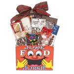 Specially created for the Junk Food Junkie on your list! They'll be thrilled to indulge in the many treats loaded in our cute designer box. There's chocolates, nuts, brittle, cookies and more!