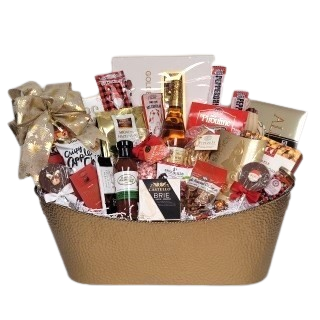 A real work of art! This Masterpiece collection includes an assortment of chocolates, cookies, crackers, cheese, hot chocolate, dipping sauce, nuts, sparkling apple cider and jam, truffles, pretzels, salmon, caramel corn and more. Something for every moment and every taste!