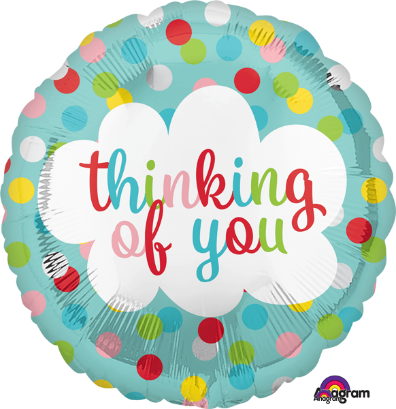 Balloon ad on for your thoughtful gift basket that reads "Thinking of You"