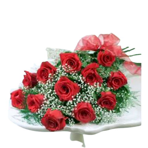 Let Love Bloom with a beautiful presentation style bouquet of a dozen premium red roses.