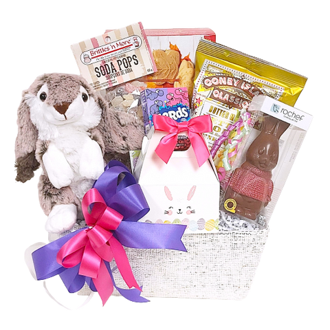 A beautiful soft plush bunny to keep and enjoy long after the tasty treats of cookies, chocolates, candy and more are enjoyed.